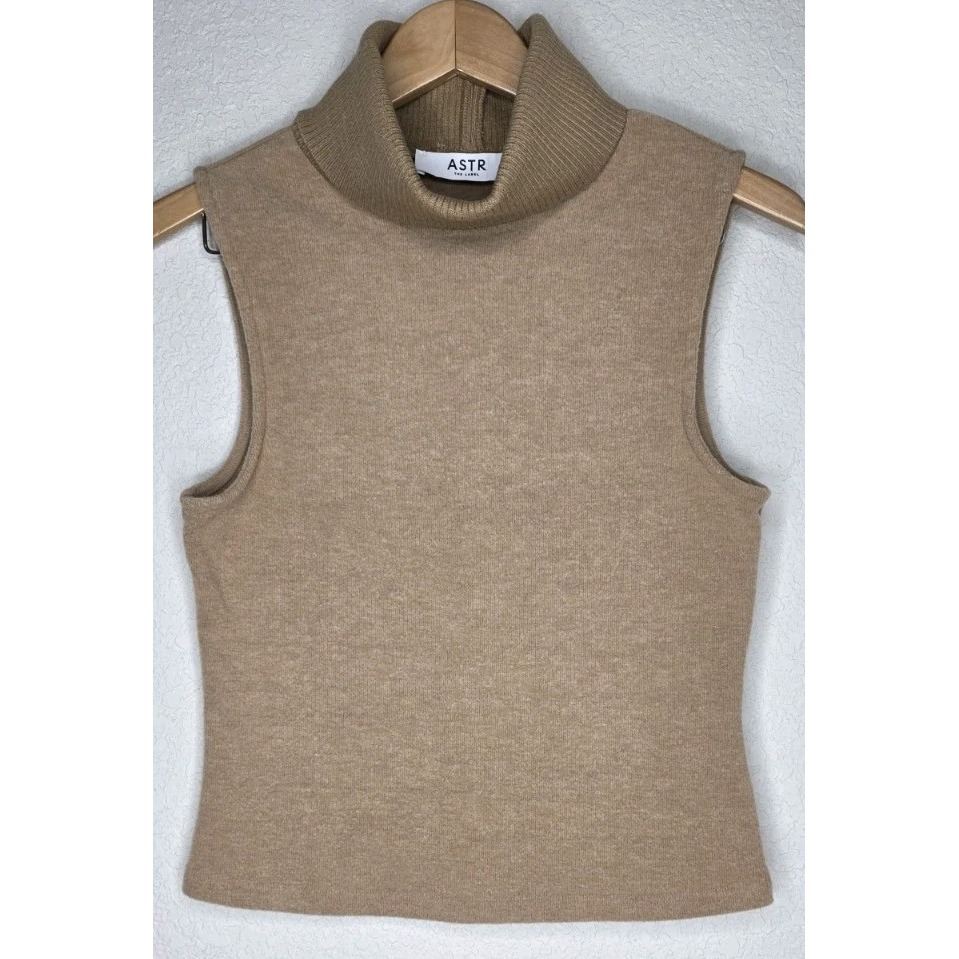 Astr The Label Tan Sleeveless Turtleneck Sweater Tunic S Soft Casual Minimalist